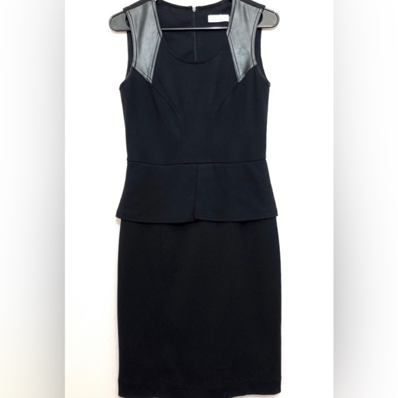 CALVIN KLEIN Petite Faux Leather Trim Peplum Sheath Dress in Black Sz. 6P - NWT - Picture 7 of 10